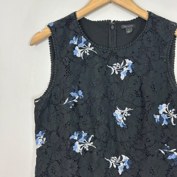 ANN TAYLOR Black Lace Embroidered SHEATH DRESS Size 8 Sleeveless Women's - Picture 2 of 4